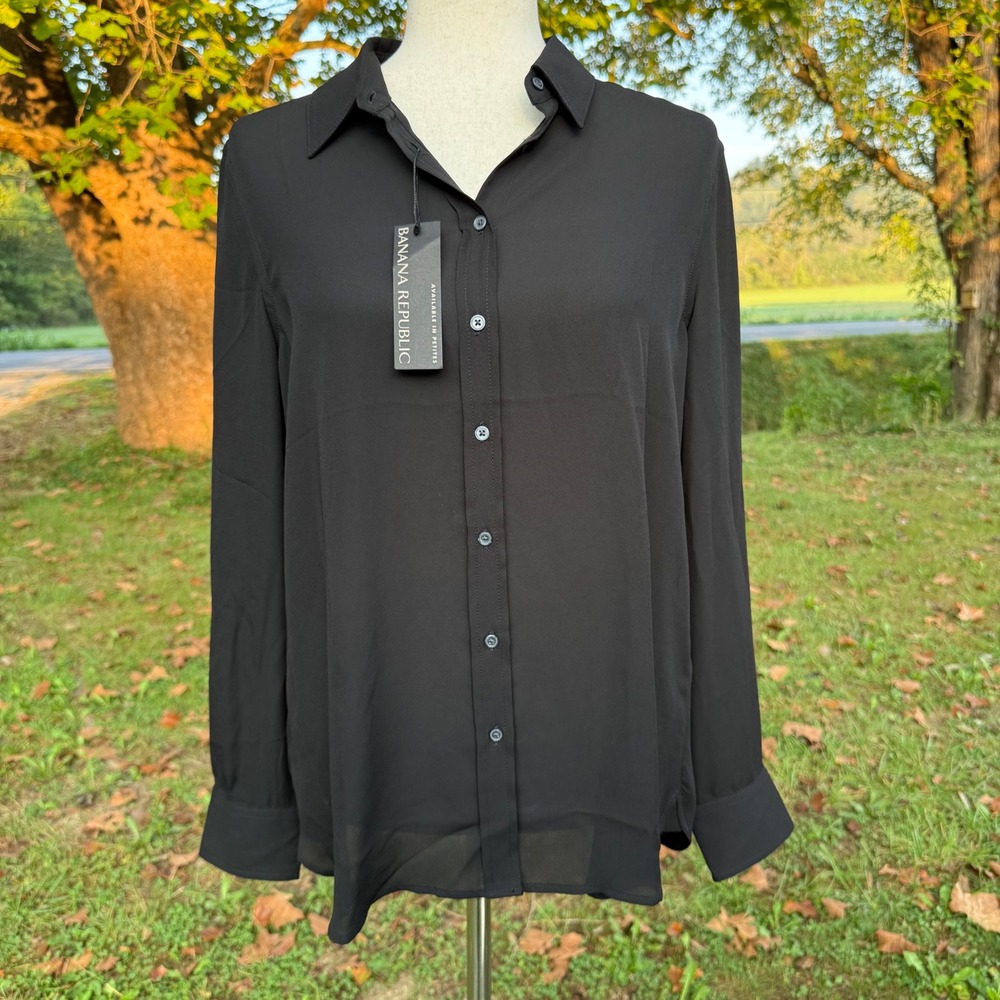 Banana Republic Dillon Classic Fit Shirt Womens Medium Black Button Down Office